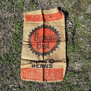 Vintage Browns Best Pinto Beans Sack Burlap Printed Design Kelley Bean‎ Cottage